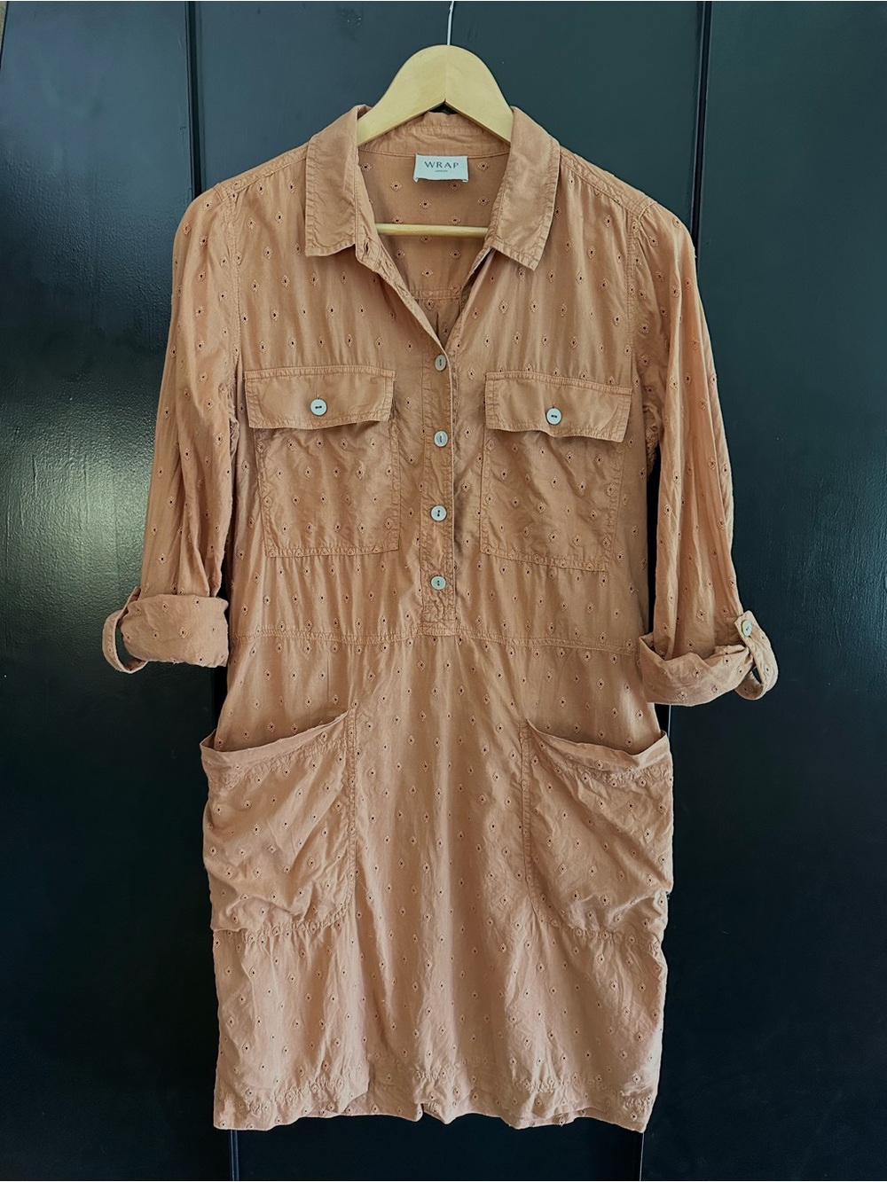 Wrap London tan eyelet shirt dress